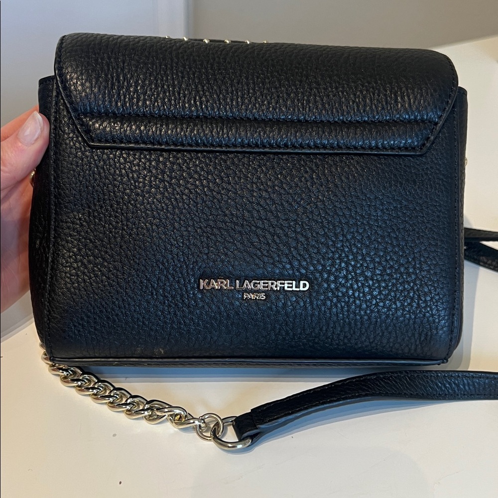 Karl Lagerfeld Gold Studded Paris Flora Crossbody Bag in Black Leather - Picture 4 of 11